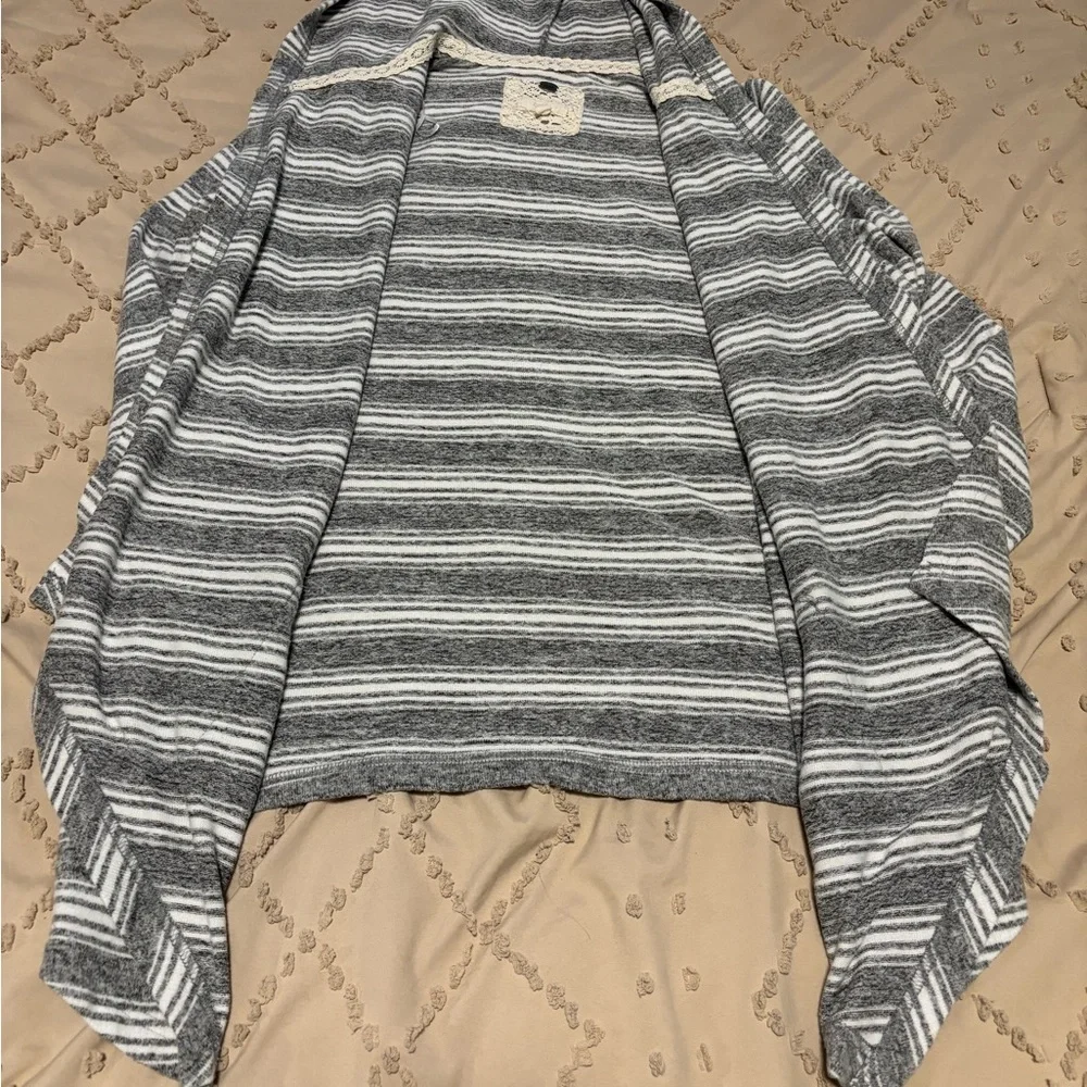 Cupio Gray Striped Hooded Cardigan